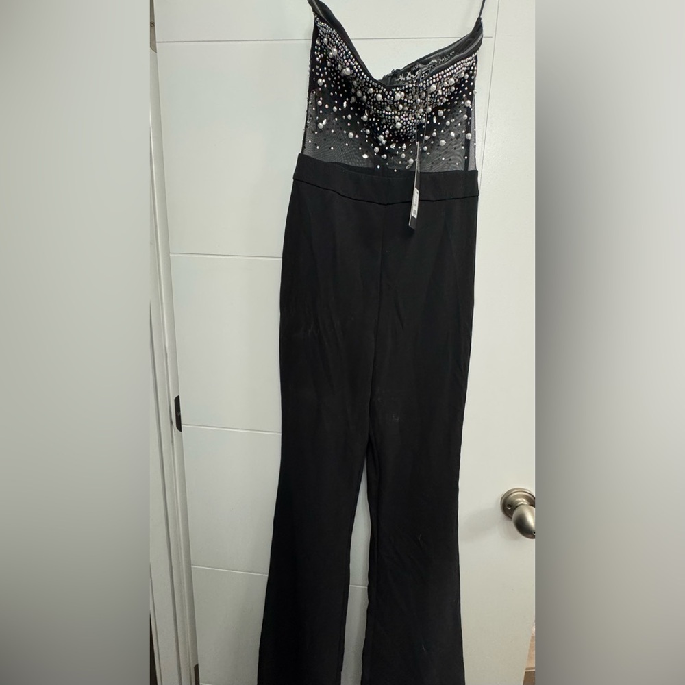 Fashion Nova Black Beaded Jumpsuit